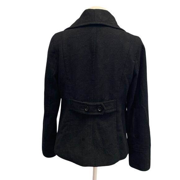 Old Navy Womens Medium Double Breasted Full Button Wool Blend Black Pea Coat - Picture 4 of 7